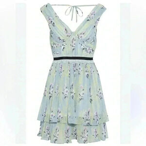 NWT $467 Self- Portrait Floral Lace Printed Chiffon Mini Cocktail Dress Sz 6